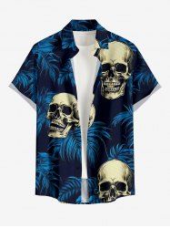 Skull Tropical Leaf Print Buttons Pocket Hawaii Shirt For Men -  