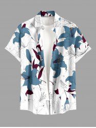 Plus Size Flowers Leaf Print Buttons Pocket Hawaii Shirt For Men - Blanc 2XL