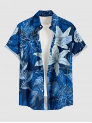 Flowers Leaf Print Buttons Pocket Hawaii Shirt For Men -  