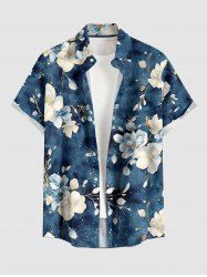Flower Leaf Branch Print Hawaii Button Pocket Shirt For Men -  