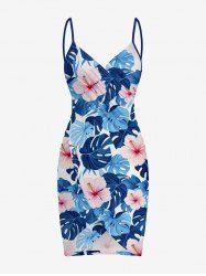Tropical Leaf Hibiscus Flower Print Hawaii Convertible Beach Cover Up -  