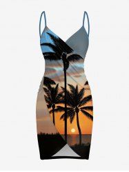 Coconut Tree Ombre Print Convertible Hawaii Beach Cover - Orange S