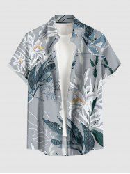Flowers Leaf Print Buttons Pocket Hawaii Shirt For Men -  