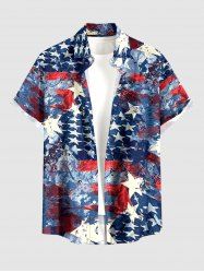 Distressed Patriotic American Flag Print Button Pocket Shirt For Men - Bleu profond 6XL