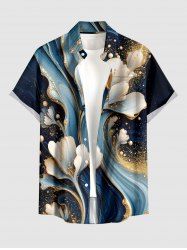 Flower Curve Print Hawaii Button Pocket Shirt For Men -  