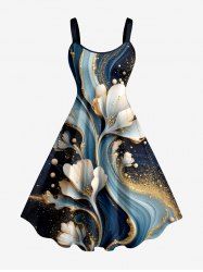 Flower Curve Print Hawaii A Line Dress -  