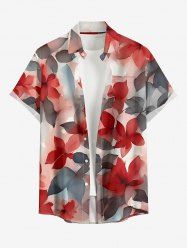 Plus Size Ombre Flower Leaf Print Hawaii Button Pocket Shirt For Men - Rouge S