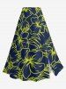 Cinched Solid Top and Tropical Leaf Hibiscus Flower Print Hawaii Split A Line Skirt Matching Set - Bleu profond 