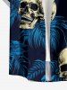 Skull Tropical Leaf Print Buttons Pocket Hawaii Shirt For Men -  