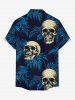 Skull Tropical Leaf Print Buttons Pocket Hawaii Shirt For Men -  