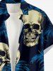 Skull Tropical Leaf Print Buttons Pocket Hawaii Shirt For Men -  