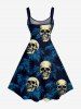 Plus Size Skulls Tropical Leaf Print Hawaii Tank Dress -  