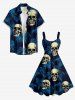 Plus Size Skulls Tropical Leaf Print Hawaii Tank Dress -  