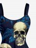 Plus Size Skulls Tropical Leaf Print Hawaii Tank Dress -  