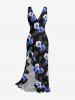 Flowers Print Hawaii Ruffles Split Surplice Dress - Noir M