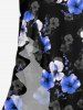 Flowers Print Hawaii Ruffles Split Surplice Dress - Noir M