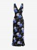 Flowers Print Hawaii Ruffles Split Surplice Dress - Noir M