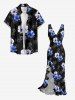 Flowers Print Hawaii Ruffles Split Surplice Dress - Noir M