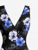 Flowers Print Hawaii Ruffles Split Surplice Dress - Noir M