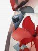 Plus Size Ombre Flower Leaf Print Hawaii Drawstring Pocket Romper -  