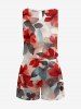 Plus Size Ombre Flower Leaf Print Hawaii Drawstring Pocket Romper -  