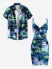 Coconut Tree Sea Hibiscus Flower Print Hawaii Convertible Beach Cover Up -  