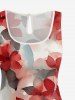 Plus Size Ombre Flower Leaf Print Hawaii Drawstring Pocket Romper - Rouge 3X