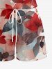 Plus Size Ombre Flower Leaf Print Hawaii Drawstring Pocket Romper - Rouge 3X