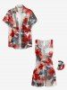 Plus Size Ombre Flower Leaf Print Hawaii Drawstring Pocket Romper - Rouge 3X