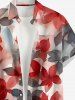 Plus Size Ombre Flower Leaf Print Hawaii Button Pocket Shirt For Men - Rouge S