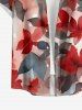 Plus Size Ombre Flower Leaf Print Hawaii Button Pocket Shirt For Men - Rouge S