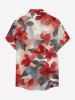 Plus Size Ombre Flower Leaf Print Hawaii Button Pocket Shirt For Men - Rouge S