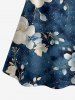 Flower Leaf Branch Print Hawaii Cold Shoulder Ruffles Blouse - Bleu profond 3XL