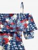 Distressed Patriotic American Flag Print Cold Shoulder Ruffles Blouse -  
