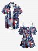 Distressed Patriotic American Flag Print Cold Shoulder Ruffles Blouse -  
