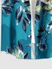 Plus Size Flower Leaf Branch Print Hawaii Button Pocket Shirt For Men - Bleu 5XL