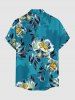 Plus Size Flower Leaf Branch Print Hawaii Button Pocket Shirt For Men - Bleu 5XL