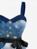 Ombre Flower Galaxy Print Hawaii Button A Line Dress with Removable Belt -  
