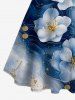 Plus Size Ombre Flower Galaxy Print Hawaii Button A Line Dress with Removable Belt -  