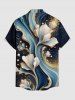 Flower Curve Print Hawaii Button Pocket Shirt For Men -  