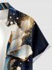 Flower Curve Print Hawaii Button Pocket Shirt For Men -  