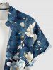 Flower Leaf Branch Print Hawaii Button Pocket Shirt For Men -  
