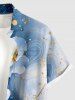 Ombre Flower Galaxy Print Hawaii Button Pocket Shirt For Men -  
