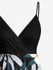 Plus Size Flower Leaf Print Surplice Hawaii Cami Dress -  