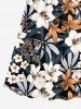 Plus Size Flower Leaf Print Surplice Hawaii Cami Dress -  