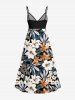 Plus Size Flower Leaf Print Surplice Hawaii Cami Dress -  
