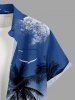 Coconut Tree Bird Ombre Colorblock Print Buttons Pocket Hawaii Shirt For Men -  