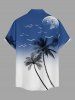 Coconut Tree Bird Ombre Colorblock Print Buttons Pocket Hawaii Shirt For Men -  