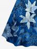 Plus Size Flowers Leaf Print Ruched Lattice Crisscross Straps Hawaii Dress - Bleu 5X