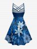 Plus Size Flowers Leaf Print Ruched Lattice Crisscross Straps Hawaii Dress - Bleu 5X